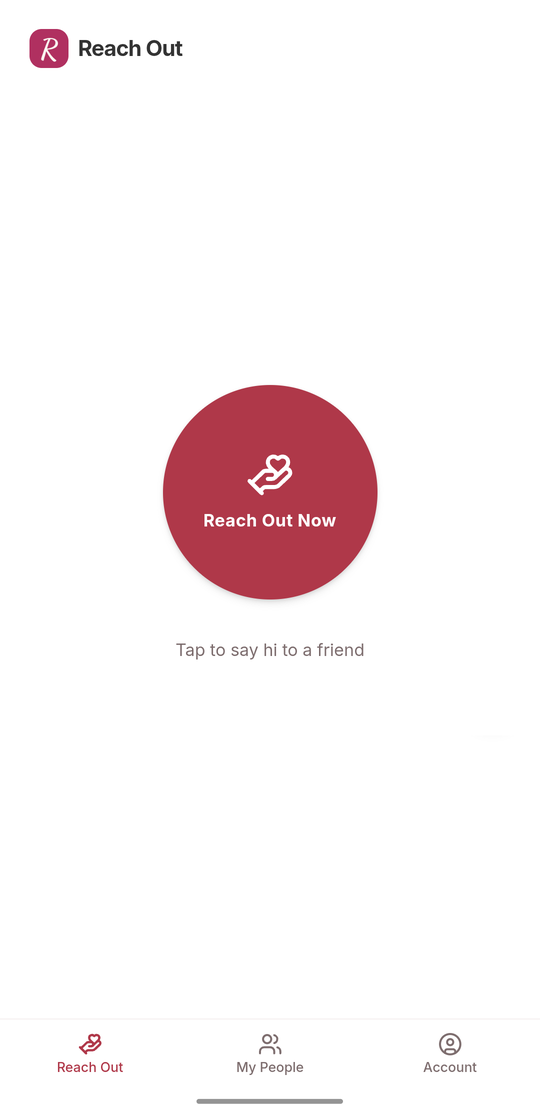 Reach Out home screen with a large Reach Out Now button
